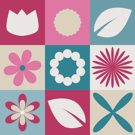 Seamless pattern with squares and flowersのイラスト素材