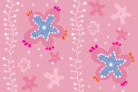Pink colored flower and doodle patternのイラスト素材