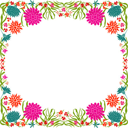 Flower card with different flowers and leafsのイラスト素材