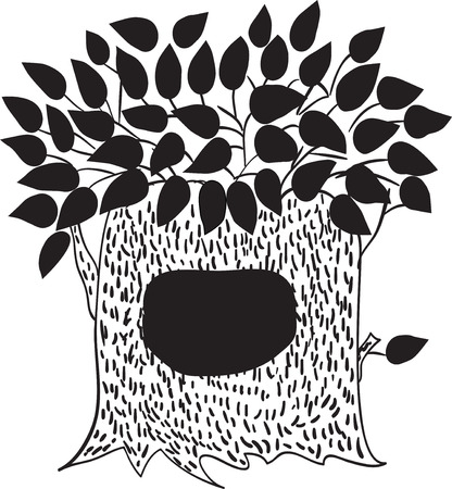 Black decorative tree with thick trunk and leafsのイラスト素材