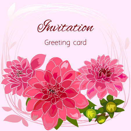 Romantic flower greeting card with dahlias and copy spaceのイラスト素材