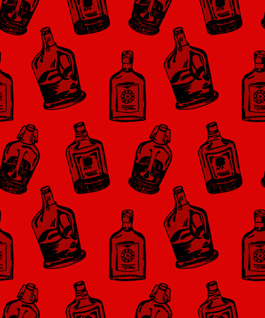 Seamless pattern with different alcohol bottlesのイラスト素材