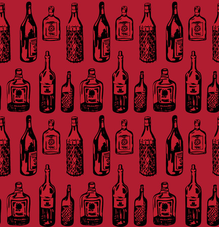Seamless pattern with different alcohol bottlesのイラスト素材