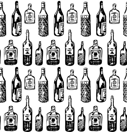 Seamless pattern with different alcohol bottlesのイラスト素材