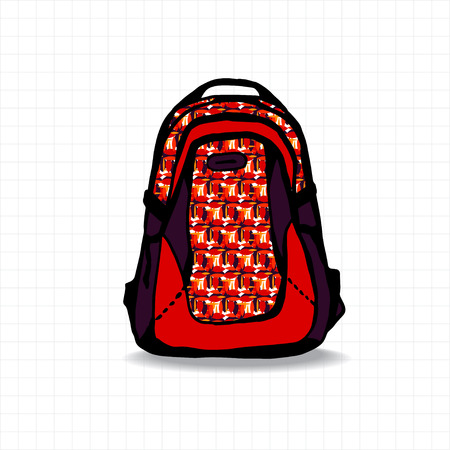 Colorful school bag on white square cell backgroundのイラスト素材