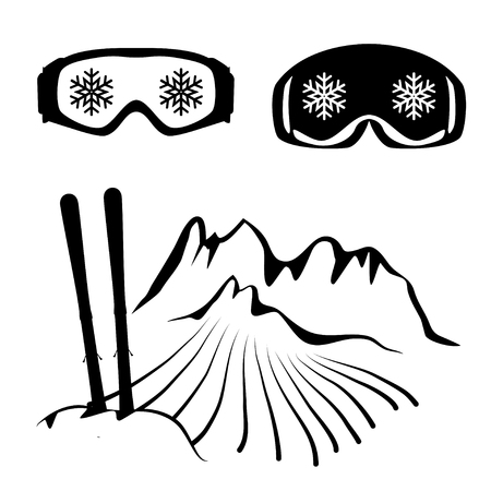 Set of skiing glasses and ski in the Schneeweheのイラスト素材