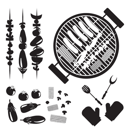 Set of grilled vegetables, mushrooms, sausage and Grillのイラスト素材