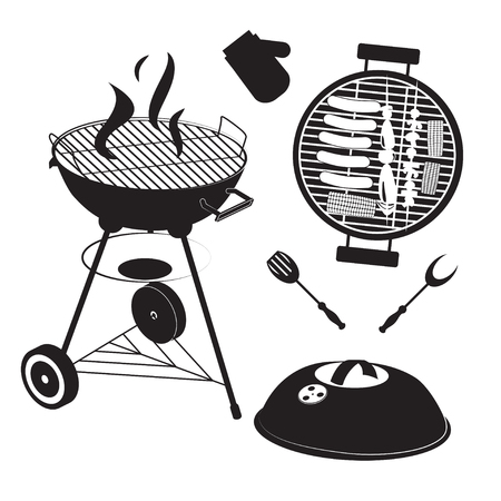 Hot Grill with different vegetables and mushroomsのイラスト素材
