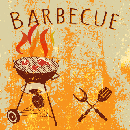 Set of grill with pieces of different meatのイラスト素材