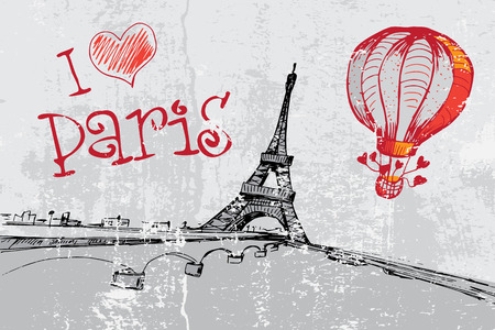 Paris grunge background with Eiffel towerのイラスト素材