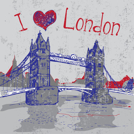 Hand drawn grunge London Tower Bridgeのイラスト素材