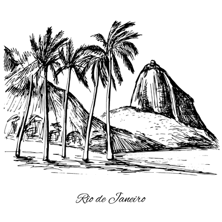 Hand drawn Rio de Janeiro coastのイラスト素材