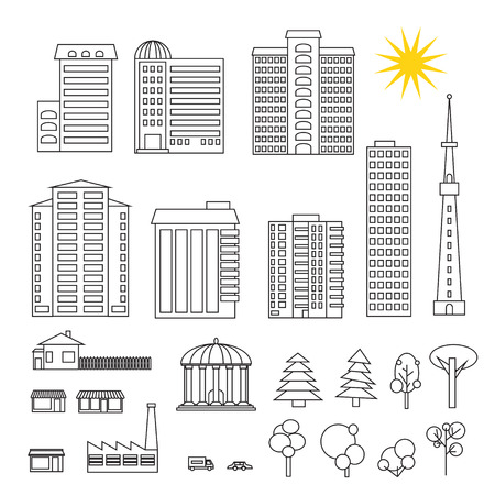 Set of different modern buildingsのイラスト素材