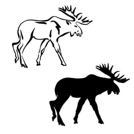 Black and white silhouettes of Elkのイラスト素材