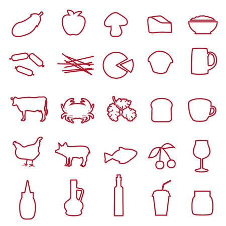 Set of black icons of different type of food and drinksのイラスト素材