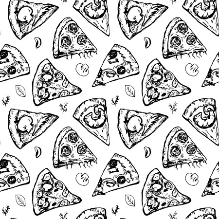 Seamless pattern with different pizza slicesのイラスト素材
