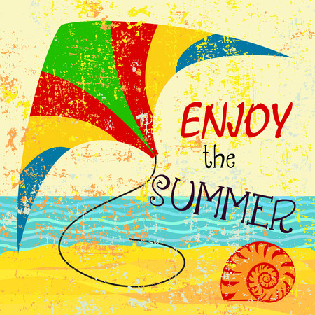 Colorful Summer card with kite and shellのイラスト素材