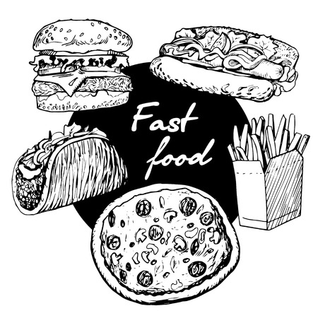 Background with different fast foodのイラスト素材
