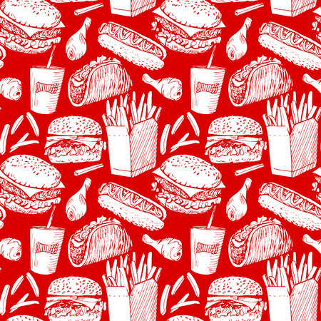 Seamless background with fast foodのイラスト素材