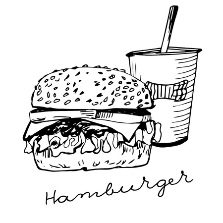 Isolated hamburger with drinkのイラスト素材