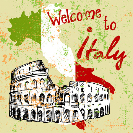The Colosseum Italy with mapのイラスト素材