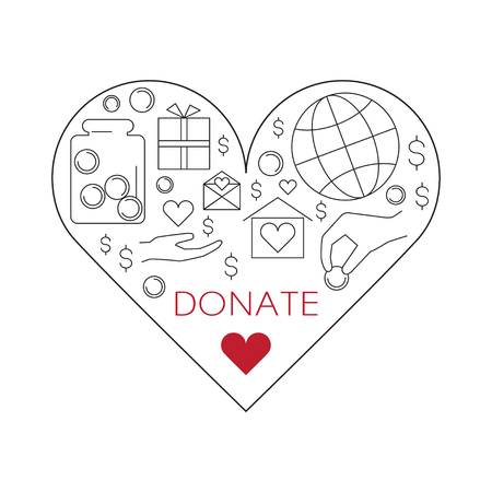 Donation and charity vector linear iconsのイラスト素材