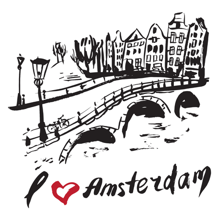 Brush drawn buildings Amsterdam - Netherlandsのイラスト素材
