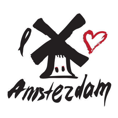 Netherlands hand drawn windmillのイラスト素材