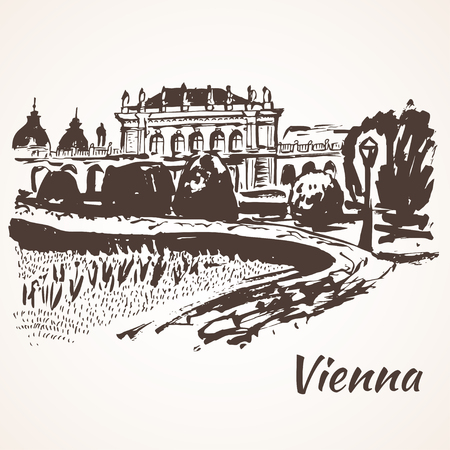 Hand drawn Vienna street and parkのイラスト素材