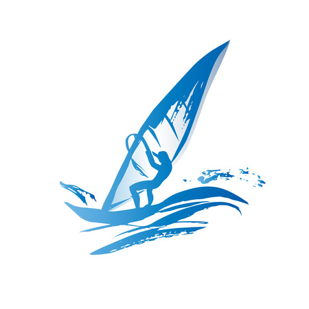 Blue silhouette of windsurfing manのイラスト素材