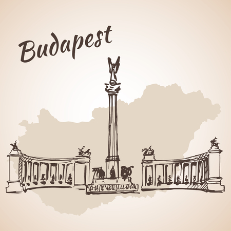 Hosok tere - one of the major squares in Budapest, Hungaryのイラスト素材