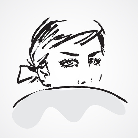 Fashion woman hand drawn face. Isolated on white backgroundのイラスト素材