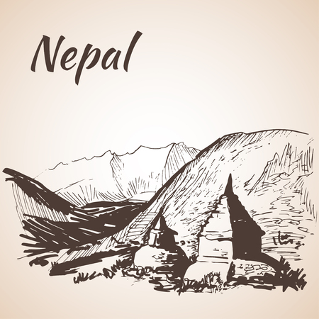 Nepal Himalayas. Isolated on white backgroundのイラスト素材