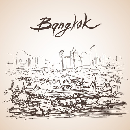 Sketch of Bangkok cityscape. Thailand. Isolated on white background.のイラスト素材