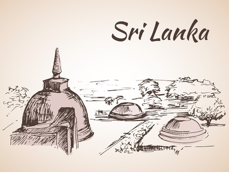 Sri Lanka  - several stupas near the lakeのイラスト素材
