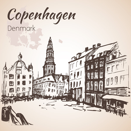 The central square, Amagertorv - Copenhagenのイラスト素材