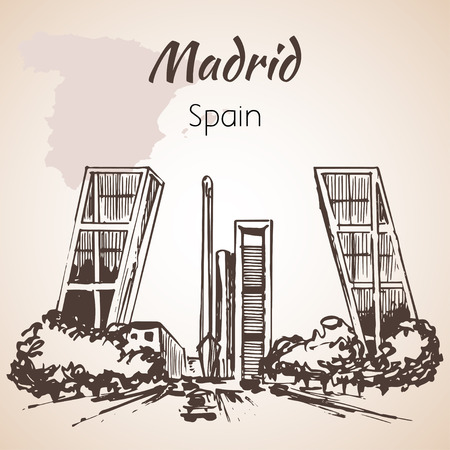 Madrid hand drawn street. Spain. Isolated on white backgroundのイラスト素材