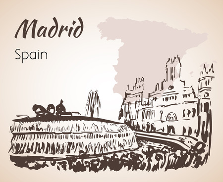 Plaza de Cibeles Fountain and Square. Madrid. Isolated on white backgroundのイラスト素材