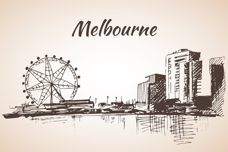 Melbourne city scape sketch - Australia. Isolated on white backgroundのイラスト素材