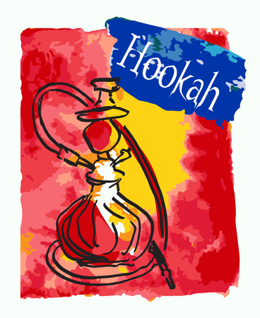 Hand drawn hookah bottle. Isolated on grunge colorful background