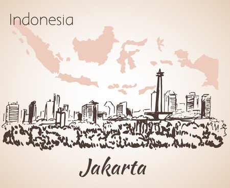 Jakarta cityscape sketch. Isolated on white backgroundのイラスト素材