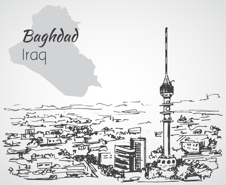 Baghdad cityscape - Iraq. Sketch. Isolated on white backgroundのイラスト素材