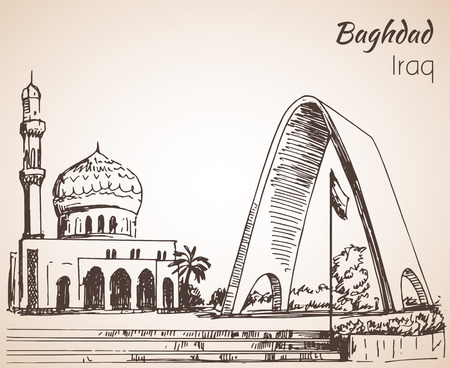 Baghdad city, Iraq. Sketch. Isolated on white backgroundのイラスト素材