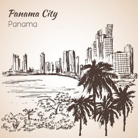 Panama city sityscape sketch. Panama. Isolated on white backgroundのイラスト素材