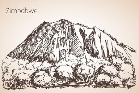 African mountain sketch. Isolated on white backgroundのイラスト素材