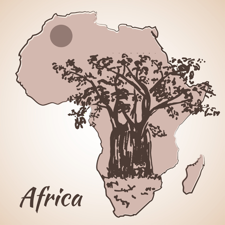 African view sketch on map. Isolated on white backgroundのイラスト素材
