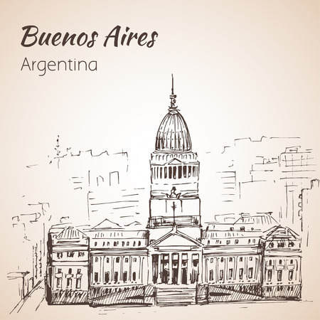 Buenos Aires cityscape. Argentina. Sketch. Isolated on white background.のイラスト素材