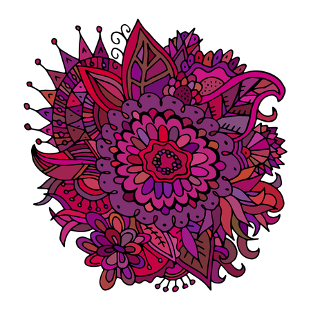 Hand drawn mandala with flowers and decorative leafs.
Isolated on white backgroundのイラスト素材