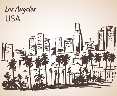 Los Angeles cityscape sketch. Isolated on white backgroundのイラスト素材