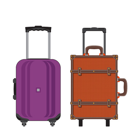 Colorful different types of luggage. Flat design. Vector. Isolated on white backgroundのイラスト素材